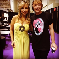 Size: 1024x1024 | Tagged: safe, pinkie pie, human, brony, clothes, fan expo canada, irl, irl human, photo, rupert grint, shirt, tara strong