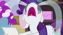 Size: 1280x720 | Tagged: safe, screencap, rarity, pony, unicorn, forever filly, crying, female, makeup, mare, marshmelodrama, nose in the air, ocular gushers, open mouth, running makeup, solo, uvula, volumetric mouth