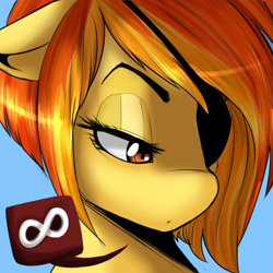 Size: 959x959 | Tagged: safe, artist:spittfireart, derpibooru import, spitfire, pegasus, pony, bust, eyepatch, female, mare, two toned mane, yellow coat