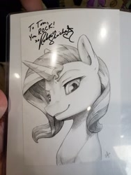 Size: 1536x2048 | Tagged: safe, artist:silfoe, sunset shimmer, pony, bronycon, bronycon 2019, monochrome, rebecca shoichet, solo, traditional art