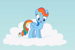 Size: 1106x733 | Tagged: safe, artist:agrol, derpibooru import, screencap, rainbow dash, rarity, pegasus, pony, unicorn, alternate hairstyle, body swap, cloud, cute, dashabetes, eye swap, female, happy, let's switch bodies, mare, raribetes, smiling, solo, standing on cloud