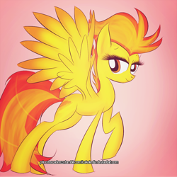 Size: 1000x1000 | Tagged: safe, artist:princesscadenza, derpibooru import, spitfire, pegasus, female, simple background, smiling, solo, spread wings