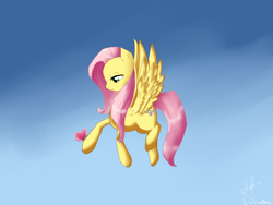 Size: 2560x1920 | Tagged: safe, artist:theelvenchudik, fluttershy, butterfly, pegasus, pony, flying, solo, spread wings