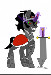 Size: 1024x1478 | Tagged: safe, artist:danksailor, derpibooru import, king sombra, pony, magic, sword, weapon