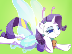 Size: 900x675 | Tagged: safe, artist:raikoh, rarity, butterfly, pony, unicorn, forever filly, animal costume, clothes, costume, female, glimmer wings, solo