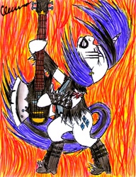 Size: 1260x1640 | Tagged: safe, artist:the1king, rarity, pony, unicorn, honest apple, axe bass, bass guitar, boots, brütal, clothes, ear piercing, earring, female, gene simmons, guitarity, jewelry, makeup, mare, metal, metal as fuck, musical instrument, piercing, shoes