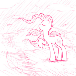 Size: 1024x1024 | Tagged: safe, artist:zokoira, pinkie pie, earth pony, pony, female, mare, monochrome, simple background, solo, white background