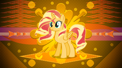 Size: 3840x2160 | Tagged: safe, artist:laszlvfx, artist:orin331, edit, sunset shimmer, alicorn, pony, abstract background, alicornified, female, mare, race swap, shimmercorn, solo, wallpaper, wallpaper edit