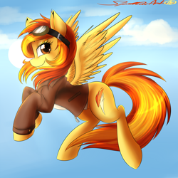 Size: 1600x1600 | Tagged: safe, artist:spittfireart, derpibooru import, spitfire, pegasus, pony, bomber jacket, goggles, solo