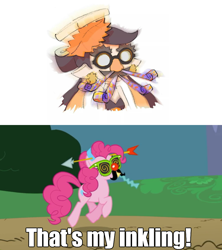 Size: 960x1080 | Tagged: safe, edit, edited screencap, screencap, pinkie pie, earth pony, pony, griffon the brush off, callie, glasses, image macro, meme, splatoon, that's my x