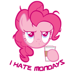 Size: 2472x2403 | Tagged: dead source, safe, artist:flare-chaser, pinkie pie, earth pony, pony, coffee, garfield, i hate mondays, monday, solo, sticker