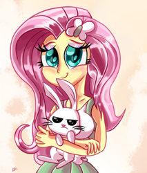 Size: 1000x1174 | Tagged: safe, artist:daniel-sg, angel bunny, fluttershy, equestria girls, smiling