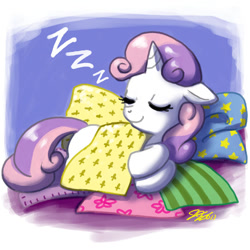 Size: 900x900 | Tagged: safe, artist:johnjoseco, sweetie belle, pony, unicorn, cute, female, filly, sleeping, solo, zzz