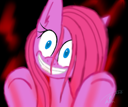 Size: 6000x5000 | Tagged: safe, artist:yukiko-snowflake, pinkie pie, earth pony, pony, absurd resolution, crazy face, faic, looking at you, pinkamena diane pie, smiling, solo, underhoof