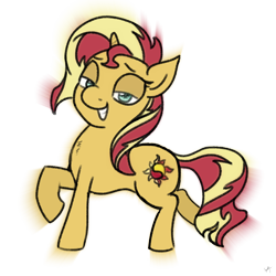 Size: 1200x1200 | Tagged: safe, artist:underwoodart, sunset shimmer, pony, glow, simple background, smiling, smirk, smug, sunshine shimmer, transparent background