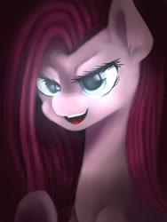 Size: 768x1024 | Tagged: safe, artist:iponylover, pinkie pie, earth pony, pony, glowing eyes, pinkamena diane pie, solo