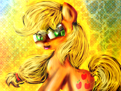 Size: 1024x768 | Tagged: safe, artist:pexxastar, applejack, earth pony, pony, blonde mane, female, mare, orange coat, painting, solo