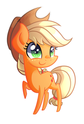 Size: 1035x1521 | Tagged: safe, artist:drawntildawn, applejack, earth pony, pony, applejack's hat, chibi, cowboy hat, female, hat, mare, simple background, solo, transparent background, watermark