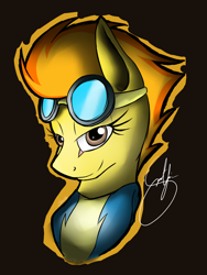 Size: 1200x1600 | Tagged: safe, artist:kyroking, derpibooru import, spitfire, goggles, smiling