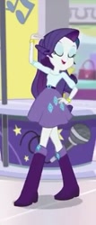 Size: 205x480 | Tagged: safe, screencap, rarity, dance magic, equestria girls, spoiler:eqg specials, boots, bracelet, clothes, cropped, cute, eyes closed, high heel boots, jewelry, microphone, pose, purse, skirt, solo