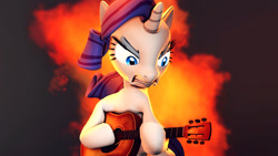 Size: 1920x1080 | Tagged: safe, artist:flushthebatsanta, rarity, pony, unicorn, honest apple, 3d, guitar, guitarity, solo, source filmmaker