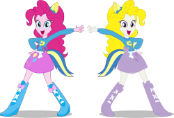 Size: 3118x2121 | Tagged: safe, artist:ytpinkiepie2, pinkie pie, surprise, equestria girls, g1, balloon, boots, clothes, high heel boots, looking at you, skirt, wondercolts, wondercolts uniform