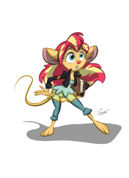 Size: 1654x2283 | Tagged: safe, artist:martonszucsstudio, sunset shimmer, anthro, mouse, equestria girls, book, colored, crossover, gadget hackwrench, mousified, solo, species swap