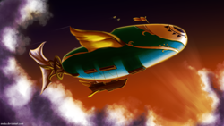 Size: 2000x1125 | Tagged: safe, artist:esuka, derpibooru import, soarin', spitfire, airship