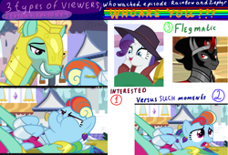 Size: 2500x1700 | Tagged: safe, derpibooru import, edit, edited screencap, screencap, king sombra, rainbow dash, rarity, zephyr breeze, pegasus, pony, unicorn, sparkle's seven, the beginning of the end, ask, detective rarity, discovery family logo, hoof shoes, megaradash, puffy cheeks, rainbow dash always dresses in style, tongue out, tumblr