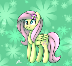 Size: 1200x1100 | Tagged: safe, artist:wolfy-pony, fluttershy, pegasus, pony, flower in hair, smiling, solo