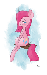 Size: 756x1200 | Tagged: safe, artist:hidden-cat, pinkie pie, earth pony, pony, pinkamena diane pie, sad, solo, swing