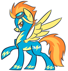 Size: 1090x1144 | Tagged: safe, artist:derkrazykraut, derpibooru import, spitfire, pegasus, pony, female, mare, two toned mane, wings, wonderbolts uniform, yellow coat