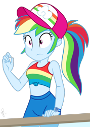 Size: 1200x1690 | Tagged: safe, artist:ilaria122, derpibooru import, rainbow dash, better together, equestria girls, spring breakdown, adorasexy, cap, clothes, cute, dashabetes, geode of super speed, hat, magical geodes, midriff, pants, ponytail, sexy, simple background, solo, stupid sexy rainbow dash, tanktop, transparent background