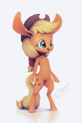 Size: 600x900 | Tagged: safe, artist:assasinmonkey, applejack, anthro, arm hooves, impossibly large ears, solo