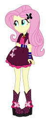 Size: 3240x8600 | Tagged: safe, artist:mixiepie, fluttershy, equestria girls, rainbow rocks, absurd resolution, accessory swap, alternate universe, amulet, bad girl, bracelet, clothes, clothes swap, gem, high heel boots, long hair, necklace, paint tool sai, role reversal, simple background, siren gem, skirt, solo, the dazzlings, transparent background