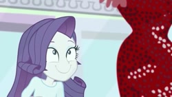 Size: 724x407 | Tagged: safe, screencap, rarity, dance magic, equestria girls, spoiler:eqg specials, c:, clothes, dress, faic, grin, looking up, red dress, smiling, solo