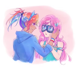 Size: 1200x1062 | Tagged: safe, artist:laochi777, derpibooru import, fluttershy, rainbow dash, equestria girls, female, flutterdash, lesbian, shipping