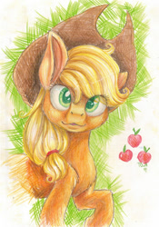 Size: 675x963 | Tagged: safe, artist:theorderofalisikus, applejack, earth pony, pony, chest fluff, solo, traditional art