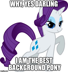 Size: 500x525 | Tagged: safe, rarity, pony, unicorn, background pony rarity, background pony strikes again, image macro, meme, op is a cuck, simple background, solo, white background