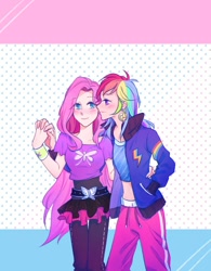 Size: 780x1000 | Tagged: safe, artist:laochi777, derpibooru import, fluttershy, rainbow dash, equestria girls, female, flutterdash, lesbian, shipping