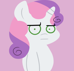 Size: 756x723 | Tagged: safe, artist:megasweet, sweetie belle, ask smarty belle, look of disapproval, reaction image, smarty belle