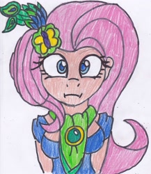 Size: 2297x2641 | Tagged: safe, artist:cuddlelamb, fluttershy, human, make new friends but keep discord, :i, humanized, traditional art, we bought two cakes