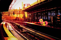 Size: 1024x678 | Tagged: safe, artist:novi-ta, fluttershy, irl, photo, ponies in real life, raised hoof, solo, train station, train tracks, vector