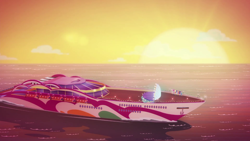 Size: 1280x720 | Tagged: safe, screencap, applejack, fluttershy, pinkie pie, rainbow dash, rarity, sci-twi, sunset shimmer, twilight sparkle, better together, equestria girls, i'm on a yacht, humane five, humane seven, humane six, luxe deluxe, sunset, yacht