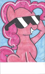 Size: 1700x2800 | Tagged: safe, artist:theartistsora, pinkie pie, earth pony, pony, solo, sunglasses, swag, traditional art