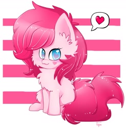 Size: 1771x1801 | Tagged: safe, artist:teranen, pinkie pie, earth pony, pony, :3, chibi, fluffy, heart, heart eyes, looking at you, pictogram, sitting, solo, speech bubble, wingding eyes