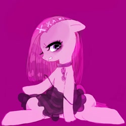 Size: 1206x1206 | Tagged: safe, artist:yam, pinkie pie, earth pony, pony, clothes, collar, dress, pinkamena diane pie, solo