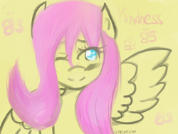 Size: 1000x750 | Tagged: safe, artist:shizuarisugawa, fluttershy, pegasus, pony, one eye closed, solo, wink