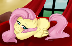 Size: 1045x663 | Tagged: safe, artist:dictatordave, fluttershy, pegasus, pony, blushing, female, mare, solo