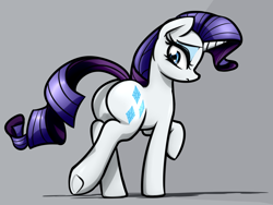 Size: 3514x2648 | Tagged: safe, artist:jetwave, rarity, pony, unicorn, female, gray background, looking at you, looking back, mare, plot, rearity, simple background, solo